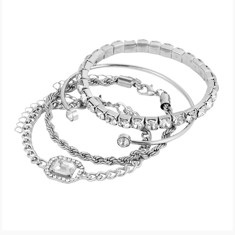 Fashion Jewelry 4 Pcs Crystal Bracelet Set Bohemian Vintage Luxury Twisted Cuff Chains